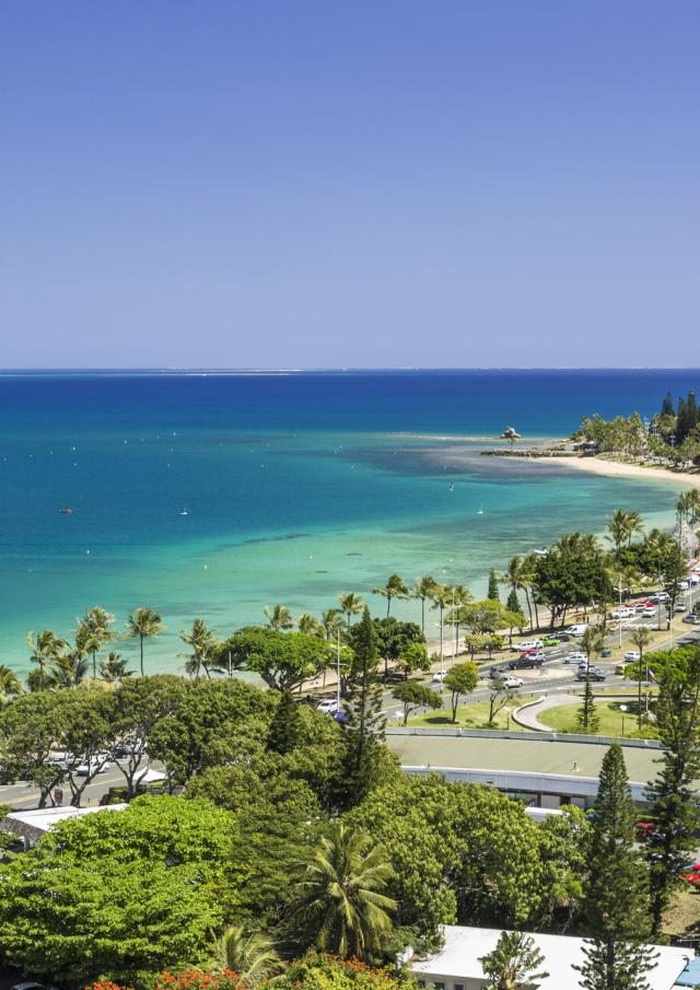 View of Anse Vata bay and beach from the Hilton Hotel in Nouméa, capital of New Caledonia.
