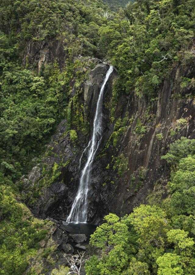 Aerial view of the Tao waterfall in Hienghène, on the east coast of New Caledonia.