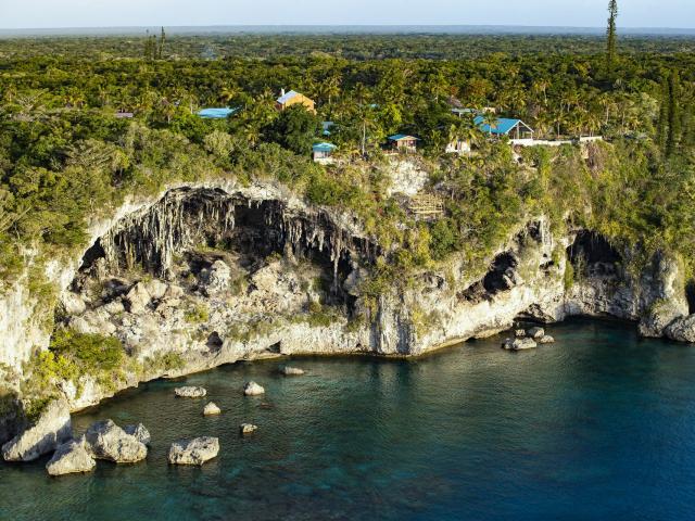 Aerial view of the Cliffs of Jokin at Lifou, Loyalty Islands, New Caledonia.