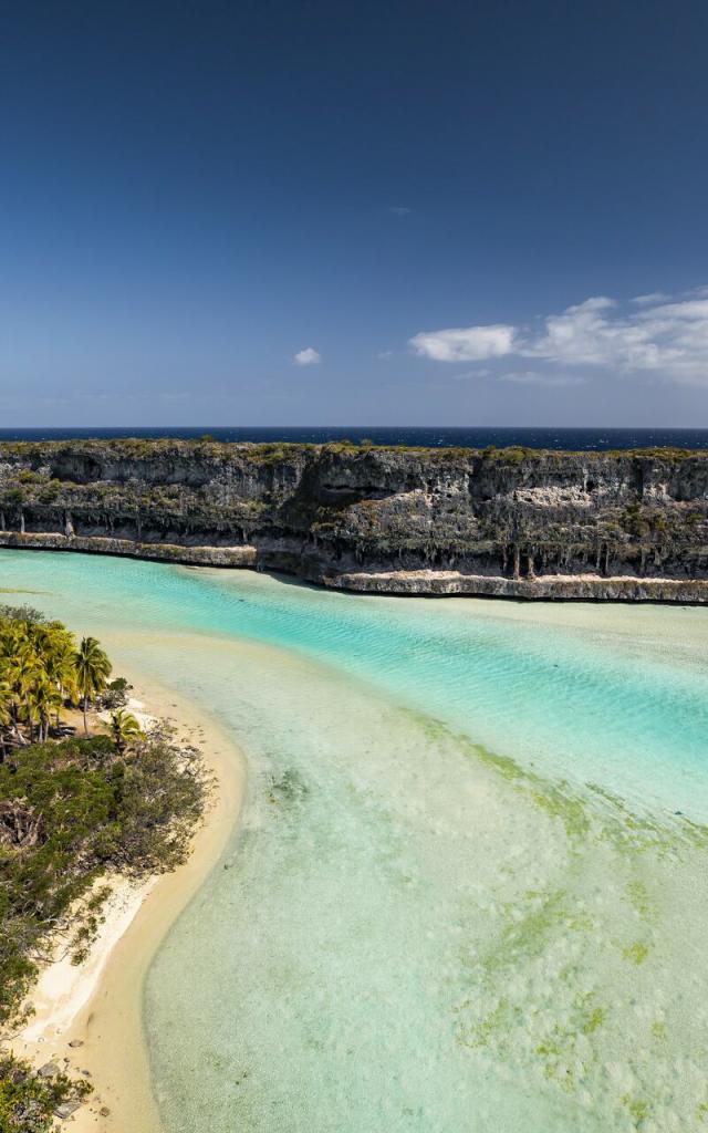 Aerial view of the Lékiny cliffs at Ouvéa, Loyalty Islands of New Caledonia.