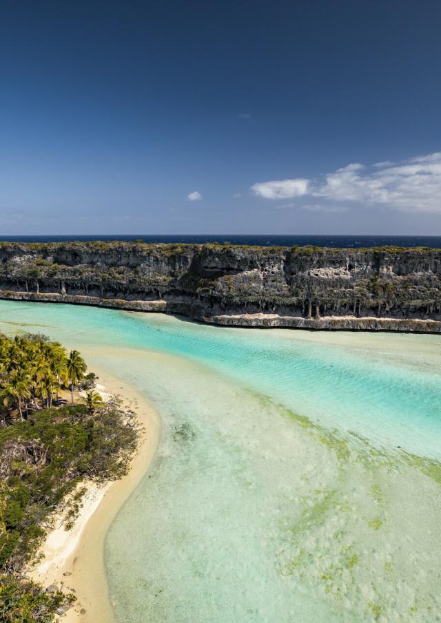Aerial view of the Lékiny cliffs at Ouvéa, Loyalty Islands of New Caledonia.