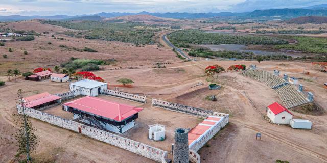 Aerial view of the historic site of Fort Teremba in Moindou, New Caledonia.