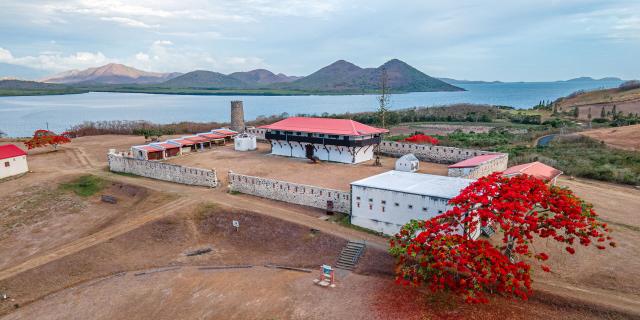 Aerial view of the Fort Teremba prison site in Moindou, on the west coast of New Caledonia.