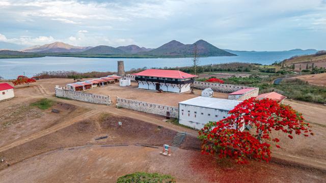 Aerial view of the Fort Teremba prison site in Moindou, on the west coast of New Caledonia.