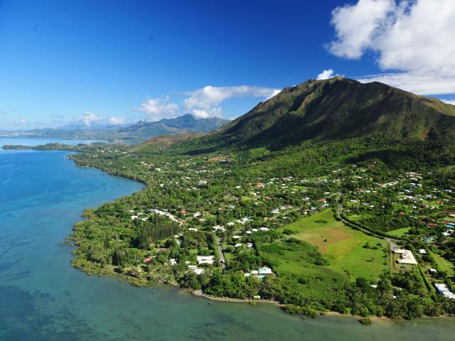 Aerial view of the commune and the Mont-Dore massif in New Caledonia.