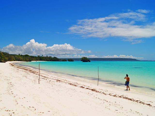 Luengoni beach and lagoon at Mu, Lifou, Loyalty Islands, New Caledonia.