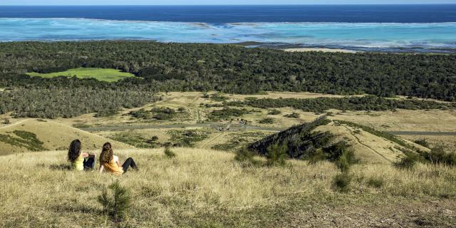 View of Domaine de Deva and Poé lagoon from the Boé Arérédi hiking trail in Bourail, New Caledonia.