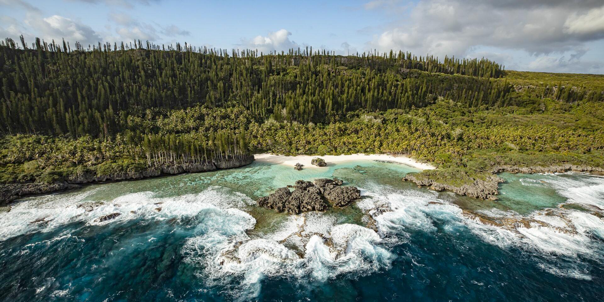 Aerial view of the Terrasses de Shabadran in Maré, Loyalty Island, New Caledonia.