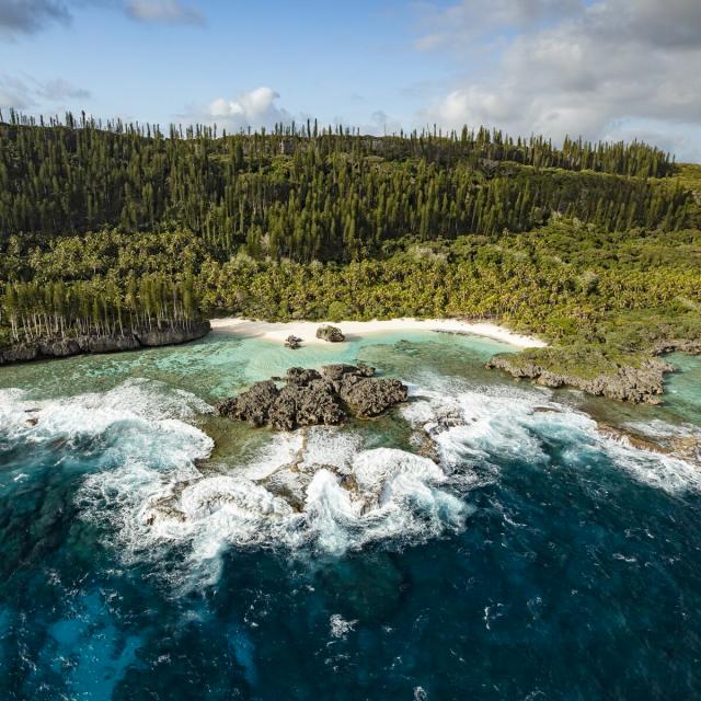 Aerial view of the Terrasses de Shabadran in Maré, Loyalty Island, New Caledonia.