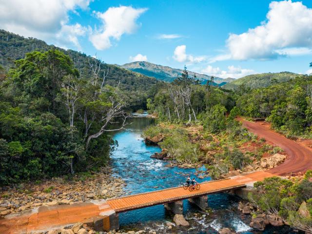 Mountain biking at the Blue River Provincial Park, Yaté
