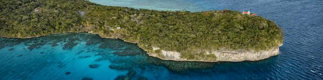 Aerial view of Jinek and Santal bays in Lifou, Loyalty Islands, New Caledonia.