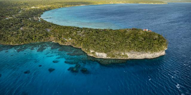 Aerial view of Jinek and Santal bays in Lifou, Loyalty Islands, New Caledonia.