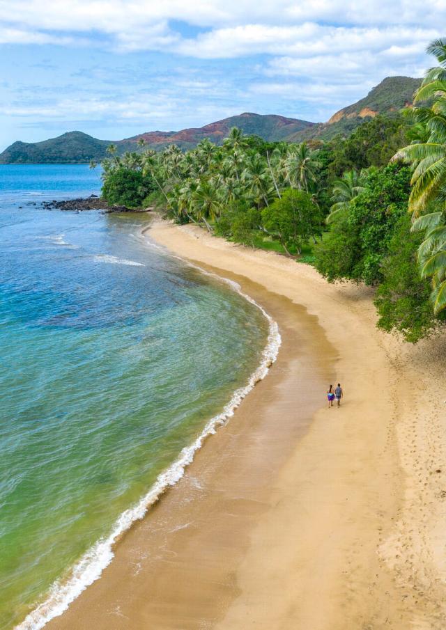 Aerial view of the Moara lagoon and beach at Thio, New Caledonia.