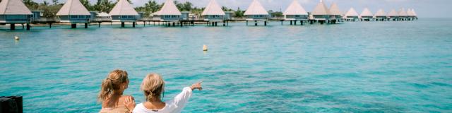 The DoubleTree by Hilton Îlot Maître Resort and its bungalows on stilts in Nouméa, New Caledonia.