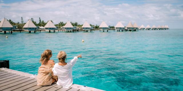 The DoubleTree by Hilton Îlot Maître Resort and its bungalows on stilts in Nouméa, New Caledonia.