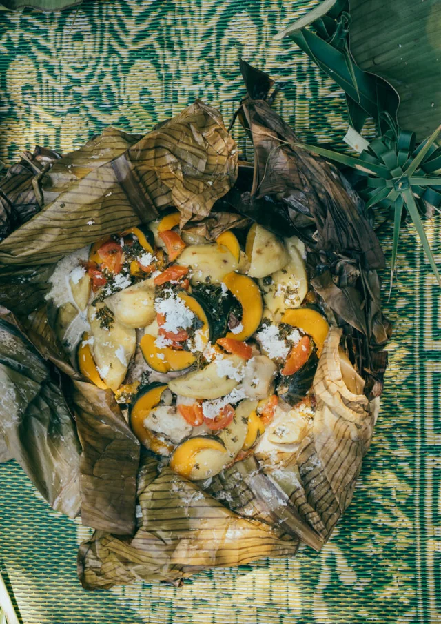 Bougna, a traditional Kanak dish in New Caledonia.