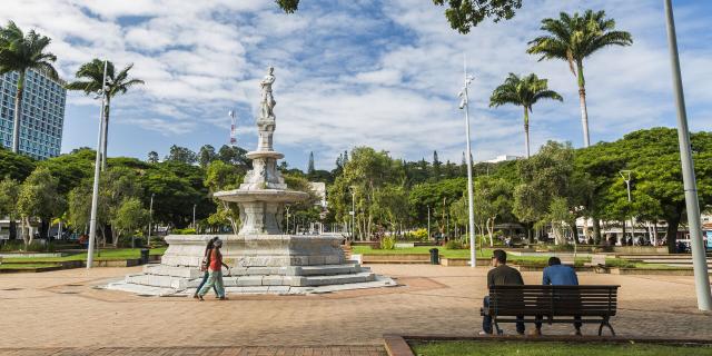 The Fontaine Céleste and Place des Cocotiers in downtown Nouméa, New Caledonia.