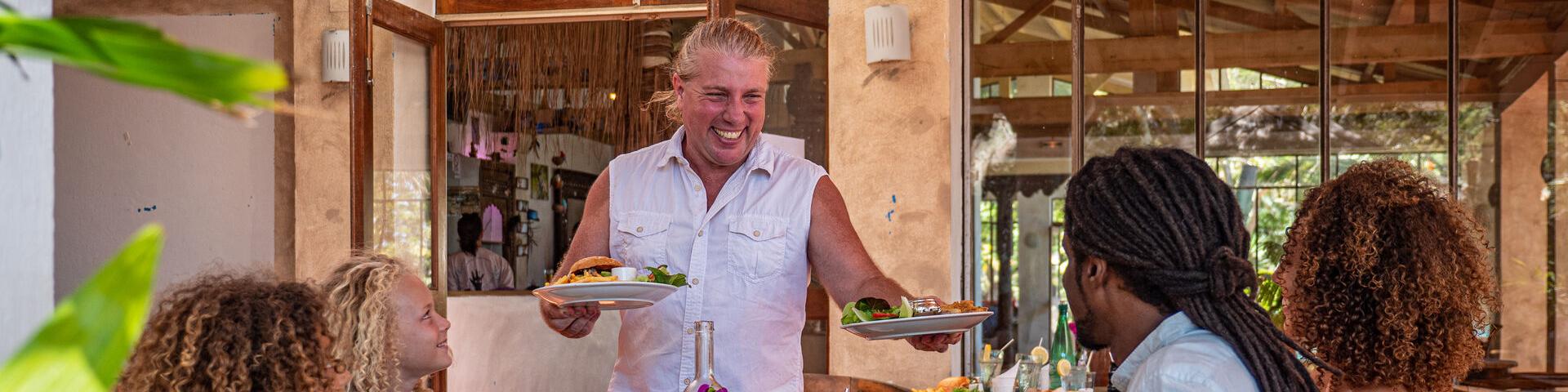 Family lunch in a restaurant in Mont-Dore