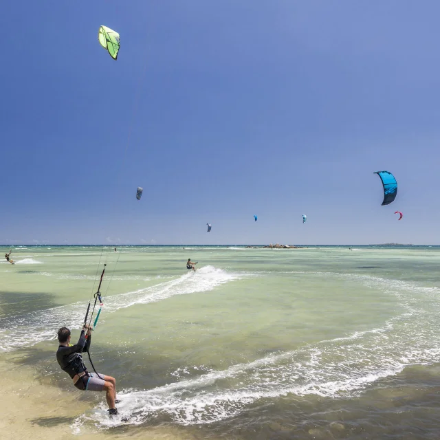 Kitesurfing on the Méridien beach at Anse-Vata, Nouméa