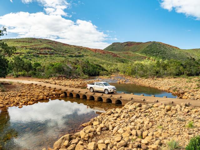 Footbridge over the Tô De river in Thio, New Caledonia.