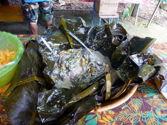 Traditional Kanak bougna from the Pothé tribe in Bourail