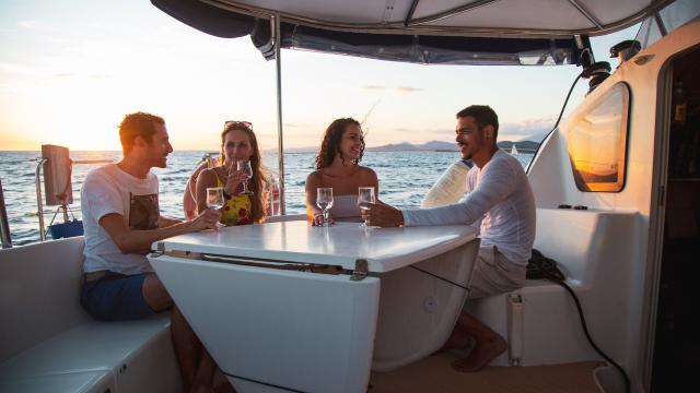 Sunset evening on a catamaran in Nouméa