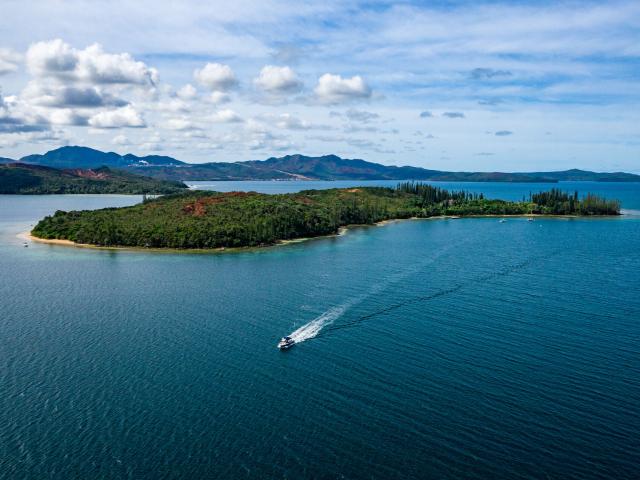 Aerial view of Casy islet in Prony Bay, Grand Sud, New Caledonia.