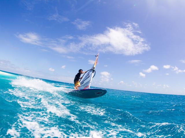 Windsurfing on the lagoon of New Caledonia