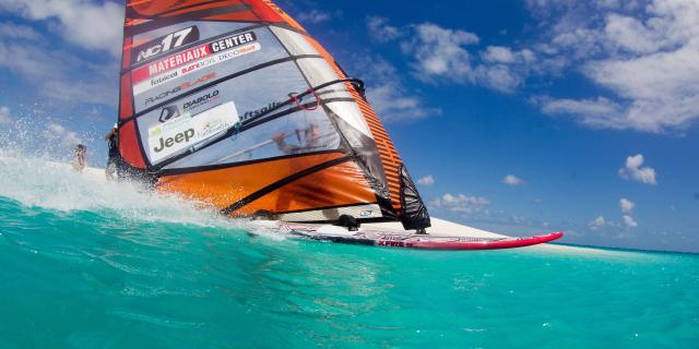 Windsurfing on the lagoon in New Caledonia