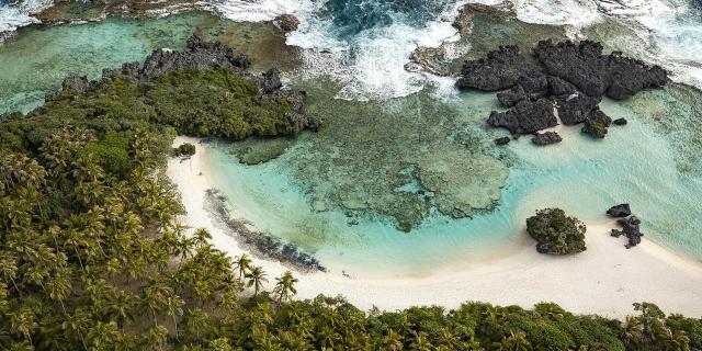 Aerial view of the Terrasses de Shabadran in Maré, Loyalty Island, New Caledonia.