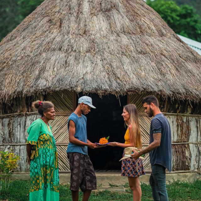Kanak customary gesture in a tribal stay