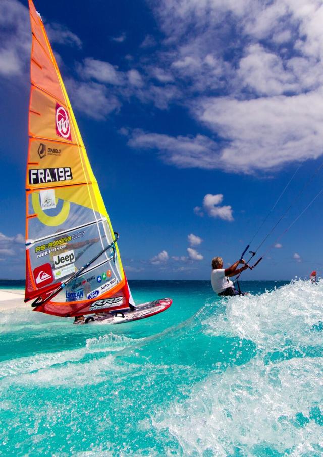 Windsurfing in New Caledonia's turquoise lagoon