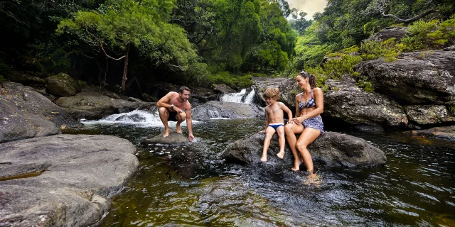 Swimming in the water holes of the Tao waterfall, Hienghène