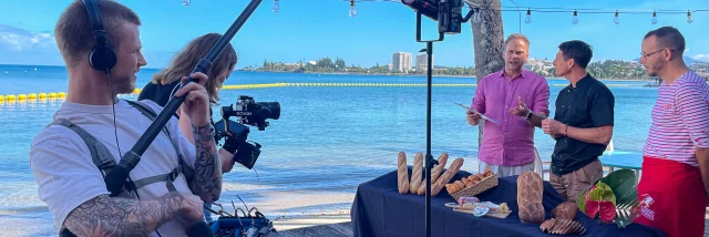 Tournage du The Today Show à la plage du Méridien, en Nouvelle-Calédonie